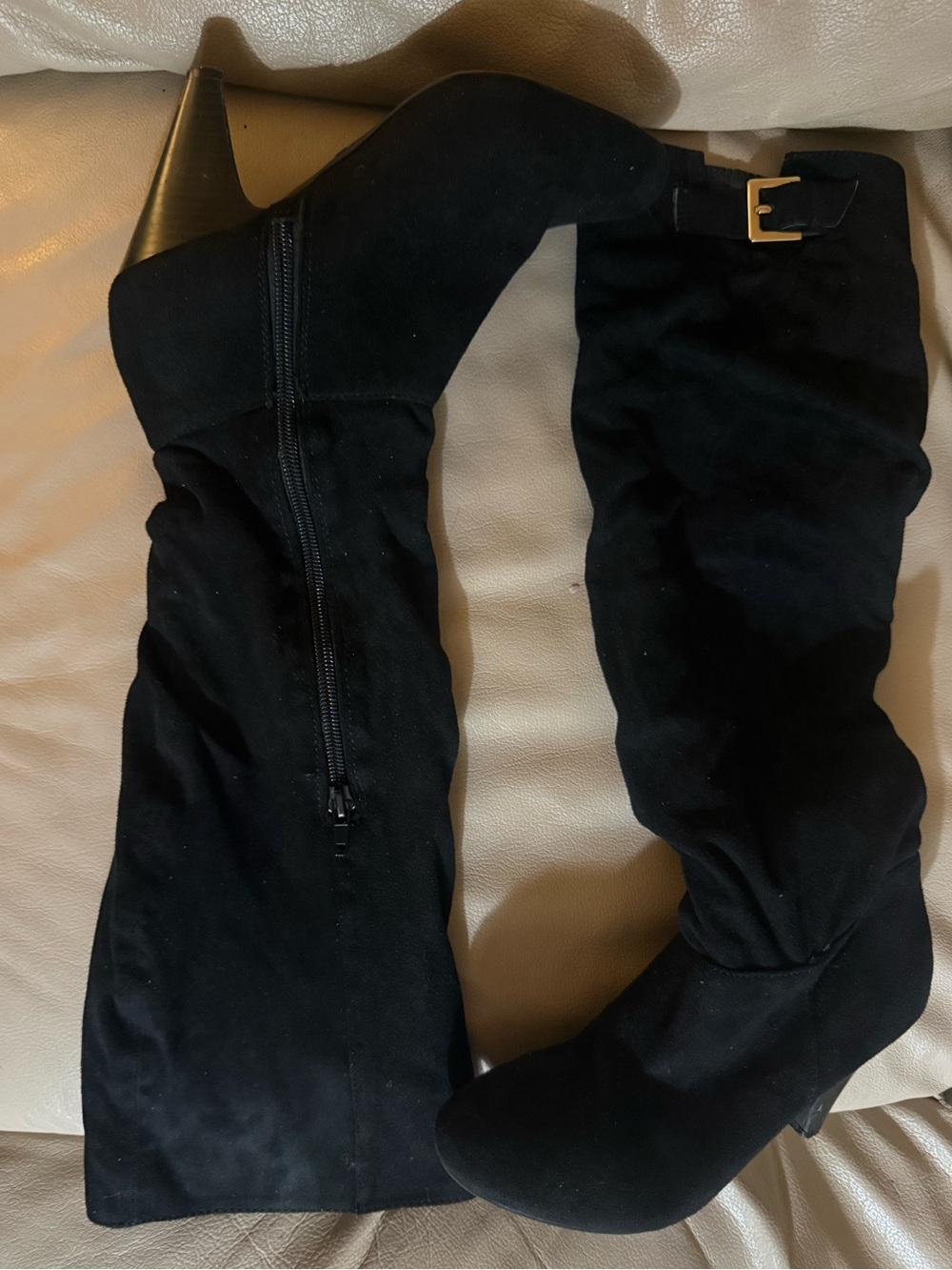 Nine West Black Suede Knee-High Heeled Boots